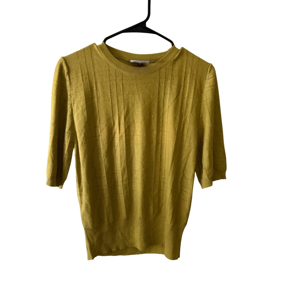 Happy Sheep Silk Cashmere Short Sleeve Knit Sweater Mustard Yellow Womens Medium